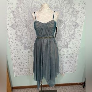 Nwt $178 Roberta Macys Mesh Sparkle Sequin Dress Teal Blue Tan Prom Fit Flare M